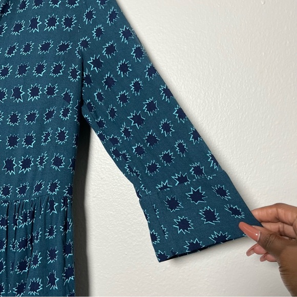 Boden Women Dress 2 Petite Green Buttons Tiered Ruffle Ponte Shift Casual 3/4 - Picture 7 of 9
